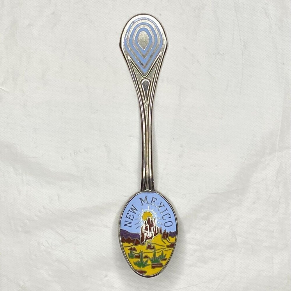 New Mexico Silver Plated Spoon 4 1/4" Painted Collector Travel Souvenir MAFCO